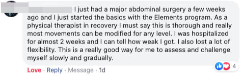 physical therapist using Elements to recover after abdominal surgery