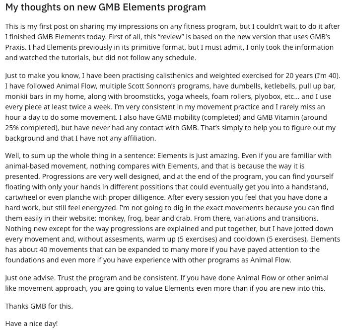 my thoughts on the GMB elements program